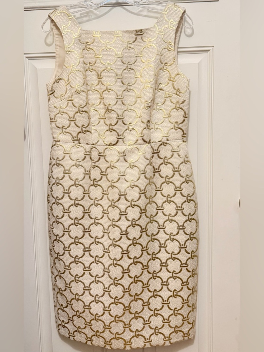 Talbots Cream Dress with Gold Geometric Print